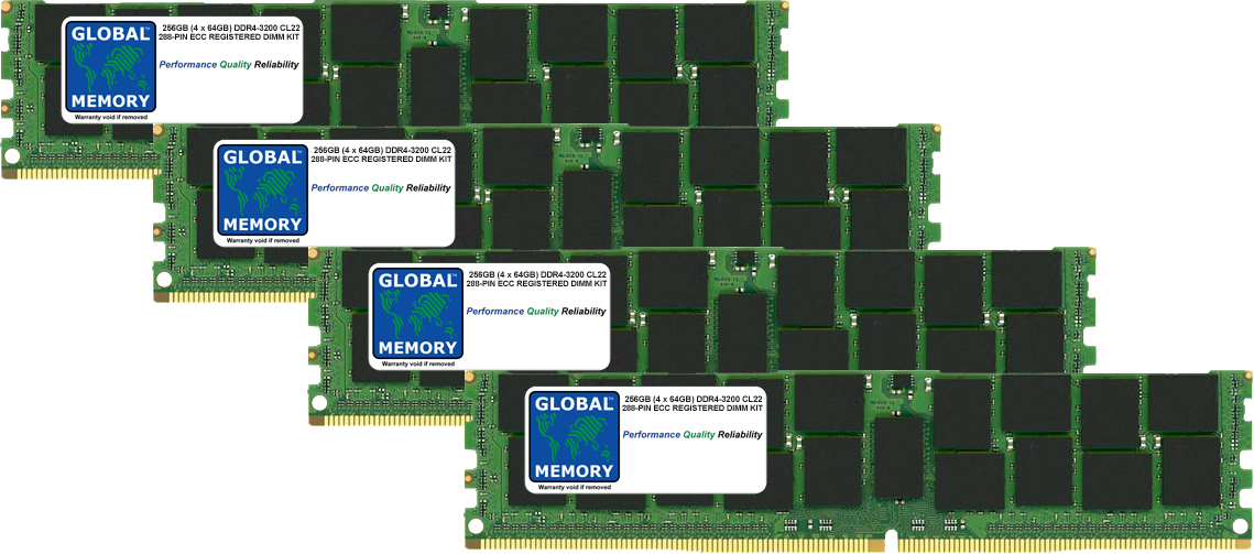 256GB (4 x 64GB) DDR4 3200MHz PC4-25600 288-PIN ECC REGISTERED DIMM (RDIMM) MEMORY RAM KIT FOR HEWLETT-PACKARD SERVERS/WORKSTATIONS (8 RANK KIT CHIPKILL)